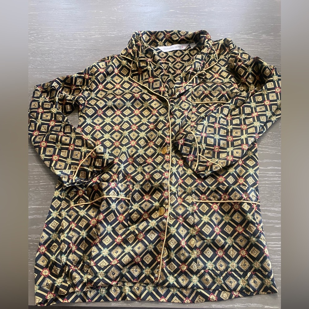 Victoria's Secret Black and Gold Geometric Silky Top